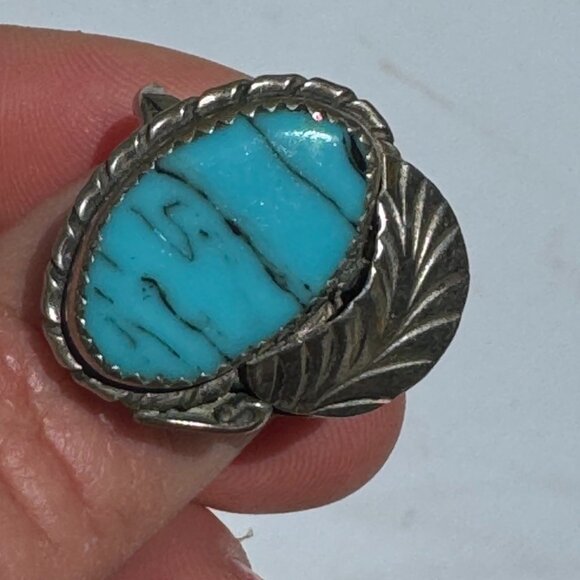Native American Turquoise Sterling Silver Vintage Ring Size 12 1/4